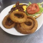 Bacon Cheeseburger and Onion Rings